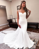 Ivory Sweetheart Mermaid Wedding Dresses with Chiffon Train Spaghetti Strap Bridal Gown VW2221-wedding dresses-Viniodress