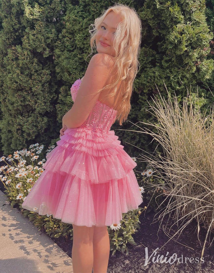 Ivory Sweetheart Tiered Homecoming Dresses Lace Applique Back to School Dress SD1676-Homecoming Dresses 2025 -Viniodress-Ivory-Custom Size-