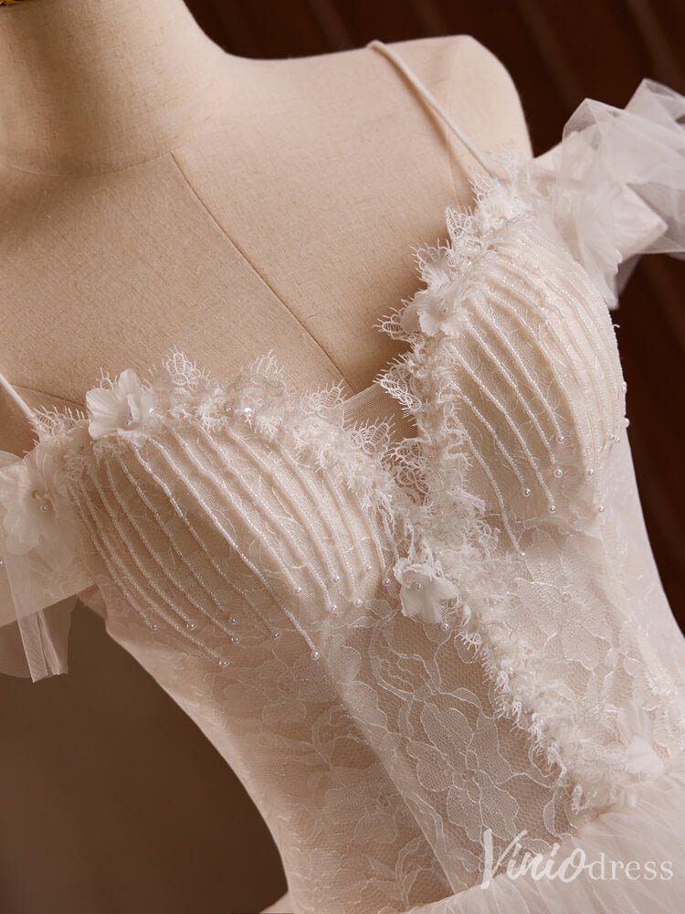 Ivory Tiered Spaghetti Strap Prom Dresses Beaded String Lace Wedding Gown BJ046-prom dresses 2025 -Viniodress-Ivory-Custom Size-