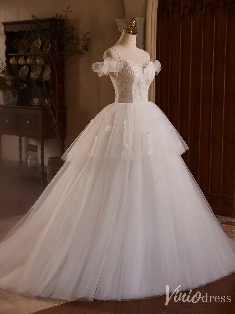 Ivory Tiered Spaghetti Strap Prom Dresses Beaded String Lace Wedding Gown BJ046-prom dresses 2025 -Viniodress-Ivory-Custom Size-