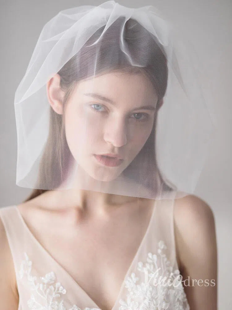 Ivory Tulle Blusher Wedding Veils Simple Bridal Veil ACC1046-Bridal Veil 2025 -Viniodress-Ivory-