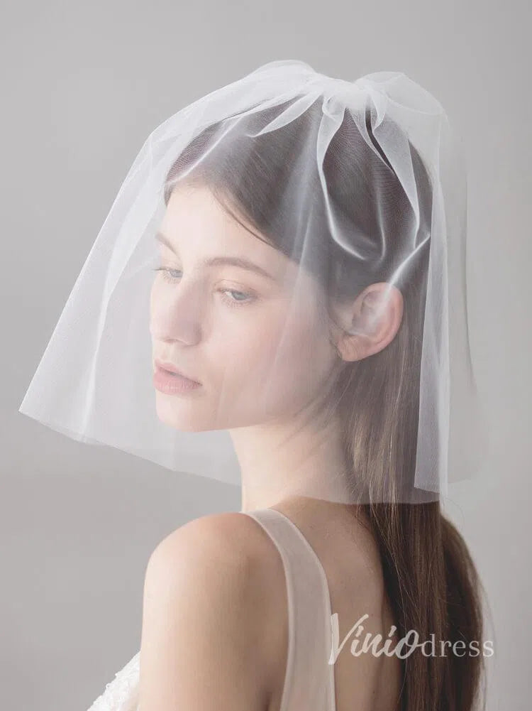 Ivory Tulle Blusher Wedding Veils Simple Bridal Veil ACC1046-Bridal Veil 2025 -Viniodress-Ivory-
