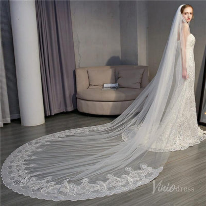 Ivory Tulle Lacy Cathedral Veil Viniodress TS18004-Bridal Veil 2025 -Viniodress-Ivory-
