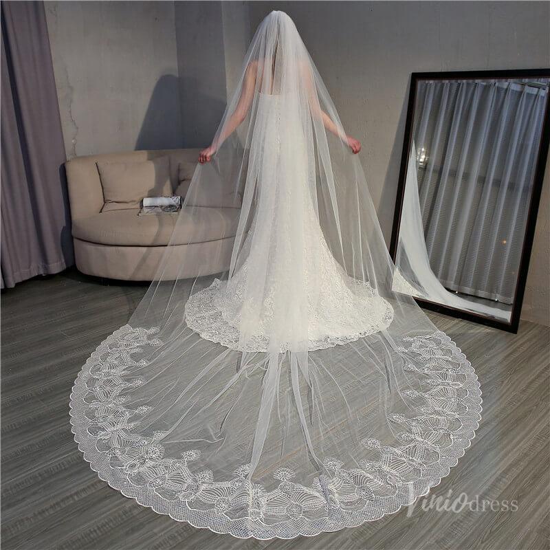 Ivory Tulle Lacy Cathedral Veil Viniodress TS18004-Bridal Veil 2025 -Viniodress-Ivory-