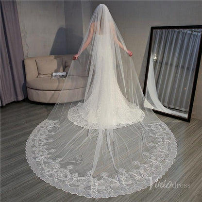 Ivory Tulle Lacy Cathedral Veil Viniodress TS18004-Bridal Veil 2025 -Viniodress-Ivory-