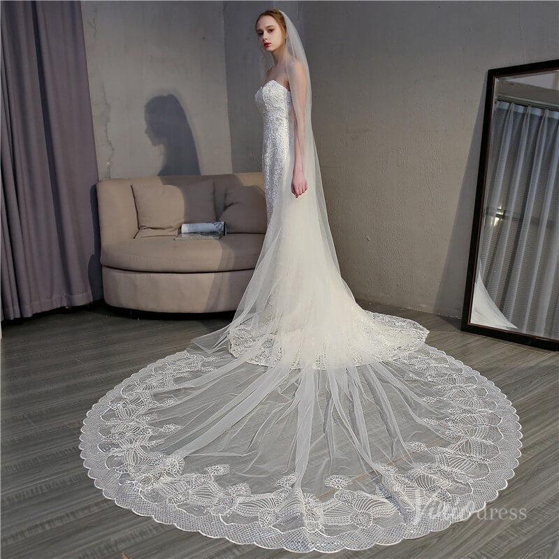 Ivory Tulle Lacy Cathedral Veil Viniodress TS18004-Bridal Veil 2025 -Viniodress-Ivory-