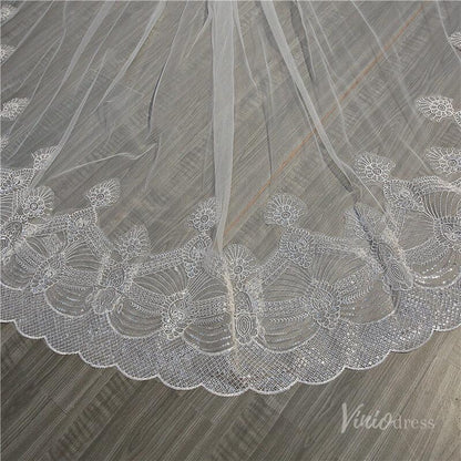 Ivory Tulle Lacy Cathedral Veil Viniodress TS18004-Bridal Veil 2025 -Viniodress-Ivory-