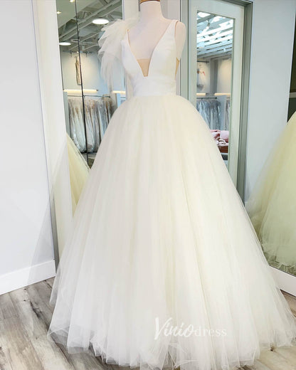 Ivory Tulle Prom Dresses Plunging V-Neck Evening Gown FD3196-prom dresses 2025 -Viniodress-Ivory-Custom Size-