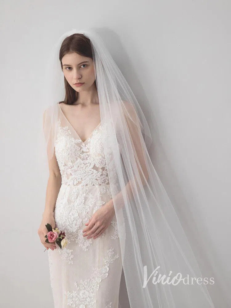 Ivory Tulle Wedding Veils Bridal Cathedral Veil AC1213-Bridal Veil 2025 -Viniodress-Ivory-