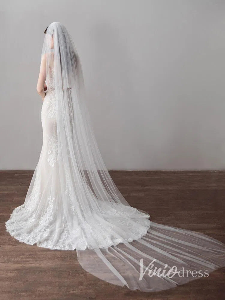 Ivory Tulle Wedding Veils Bridal Cathedral Veil AC1213-Bridal Veil 2025 -Viniodress-Ivory-