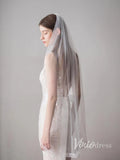 Ivory Tulle Wedding Veils One Layer Bridal Veil with Lace Hem V610-Veils-Viniodress-Ivory-Viniodress