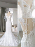 Ivory White Lace Mermaid Wedding Dresses V-Neck Bridal Dress VW2208-wedding dresses-Viniodress-Viniodress