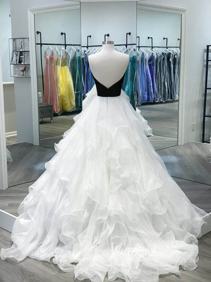 Ivory White Layered Ruffle Prom Dresses Strapless Velvet Bodice Evening Gown FD3049-prom dresses 2025 -Viniodress-White-Custom Size-