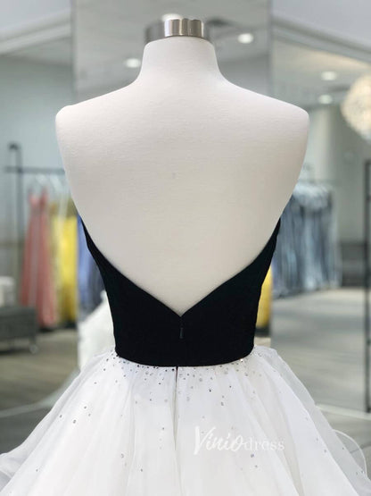 Ivory White Layered Ruffle Prom Dresses Strapless Velvet Bodice Evening Gown FD3049-prom dresses 2025 -Viniodress-White-Custom Size-