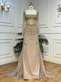 Khaki Beaded Long Sleeve Evening Dresses with Overskirt Mother of the Bride Dresses AD1124