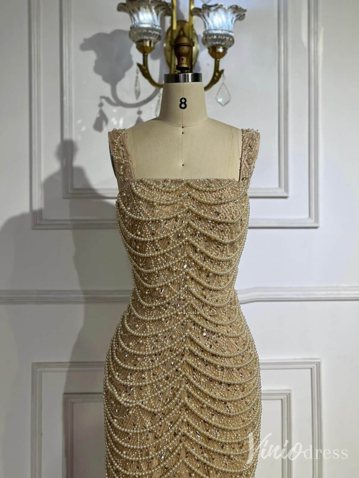 Khaki Beaded String Mermaid Prom Dresses Square Neck Pageant Dress 20220-Evening Dresses 2025 -Viniodress-Khaki-US 2-