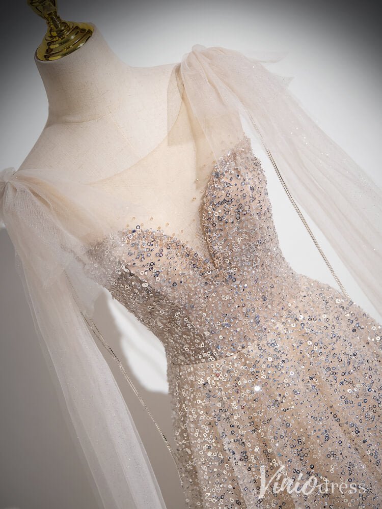 Khaki Sequin Sweetheart Prom Dresses Extra Long Sleeve Evening Dress AD1348-prom dresses 2025 -Viniodress-Khaki-Custom Size-