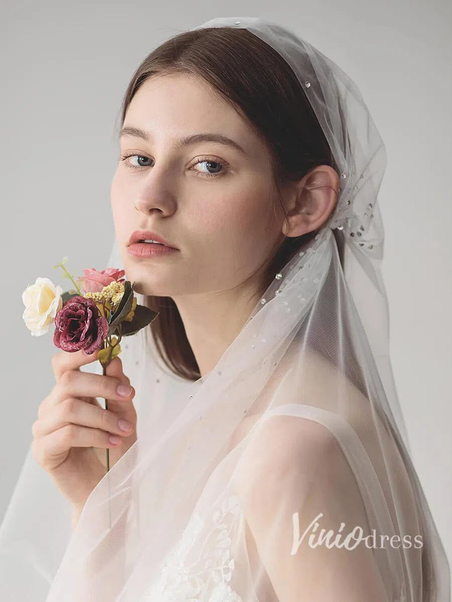 Knee Length Juliet Cap Veils Asymmetrical Hem Bridal Veil ACC1082-Bridal Veil 2025 -Viniodress-Ivory-