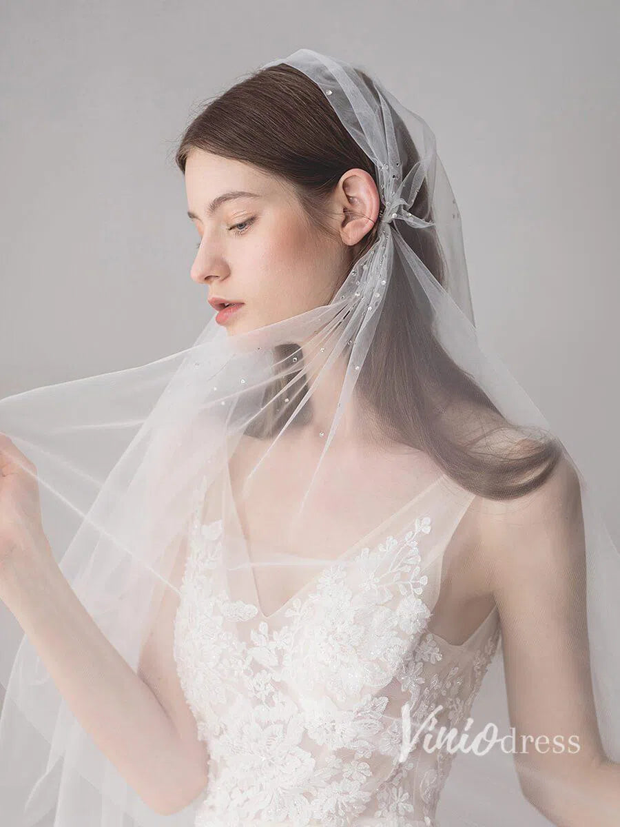 Knee Length Juliet Cap Veils Asymmetrical Hem Bridal Veil ACC1082-Bridal Veil 2025 -Viniodress-Ivory-
