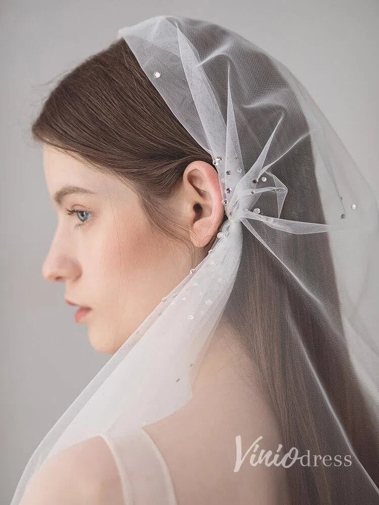 Knee Length Juliet Cap Veils Asymmetrical Hem Bridal Veil ACC1082-Bridal Veil 2025 -Viniodress-Ivory-