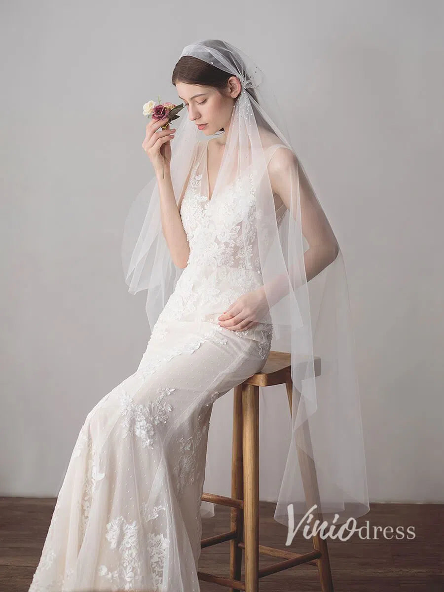 Knee Length Juliet Cap Veils Asymmetrical Hem Bridal Veil ACC1082-Bridal Veil 2025 -Viniodress-Ivory-