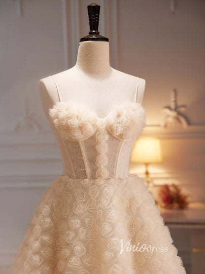 Knee Length Rosette Homecoming Dresses Spaghetti Strap Graduation Dress SD1610-prom dresses 2025 -Viniodress-Champagne-Custom Size-