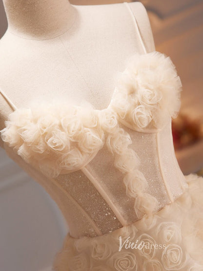 Knee Length Rosette Homecoming Dresses Spaghetti Strap Graduation Dress SD1610-prom dresses 2025 -Viniodress-Champagne-Custom Size-
