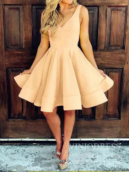 Knee Length Yellow Graduation Dresses for Teens V Neck Hoco Dress SD1273-Homecoming Dresses 2025 -Viniodress-Yellow-Custom Size-