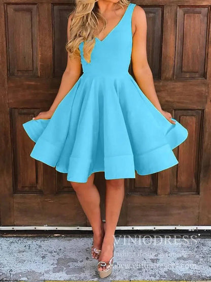 Knee Length Yellow Graduation Dresses for Teens V Neck Hoco Dress SD1273-Homecoming Dresses 2025 -Viniodress-Yellow-Custom Size-