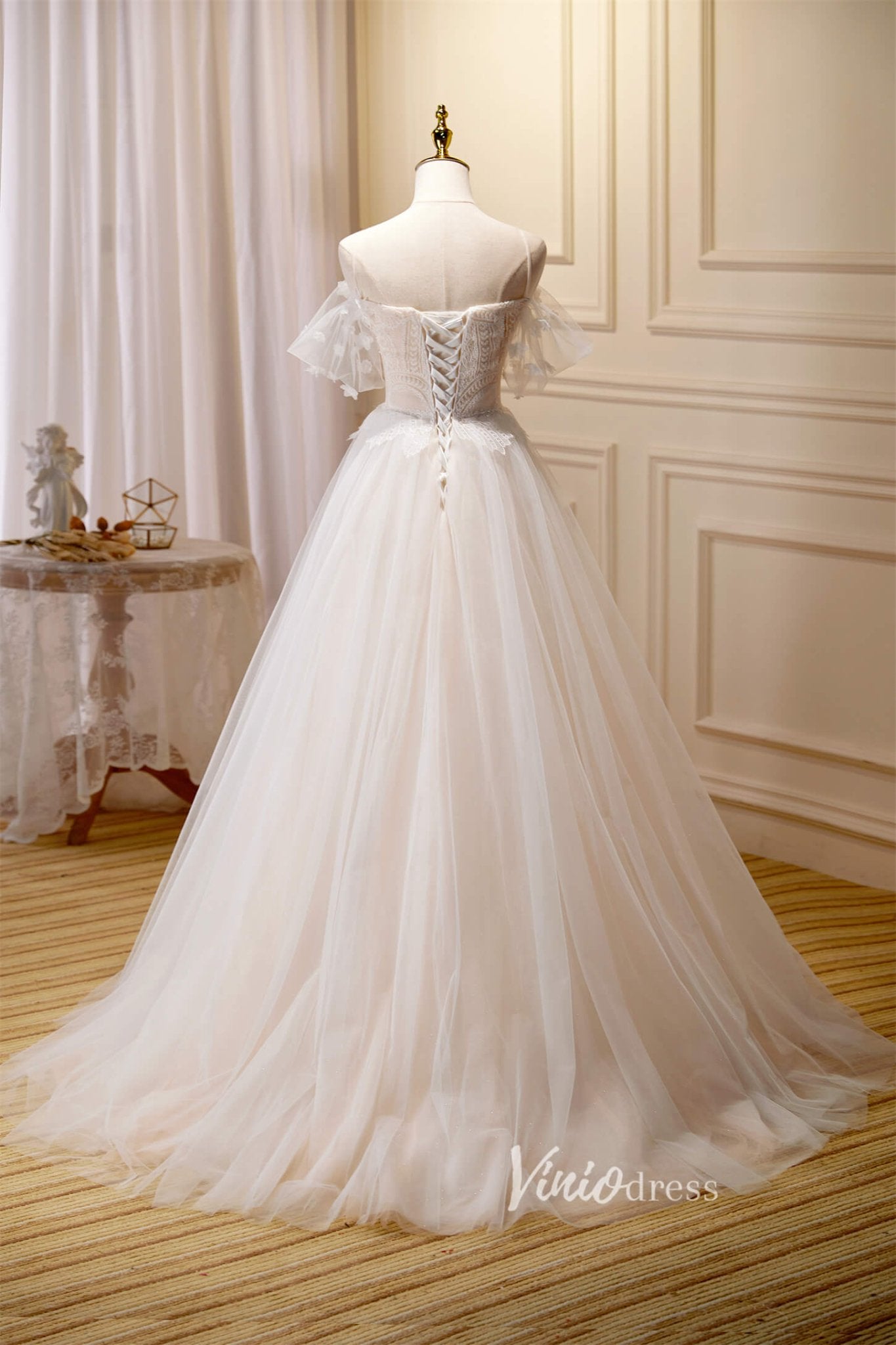 Lace Applique Prom Dresses Off the Shoulder Formal Dresses FD2994-prom dresses 2025 -Viniodress-Ivory-Custom Size-