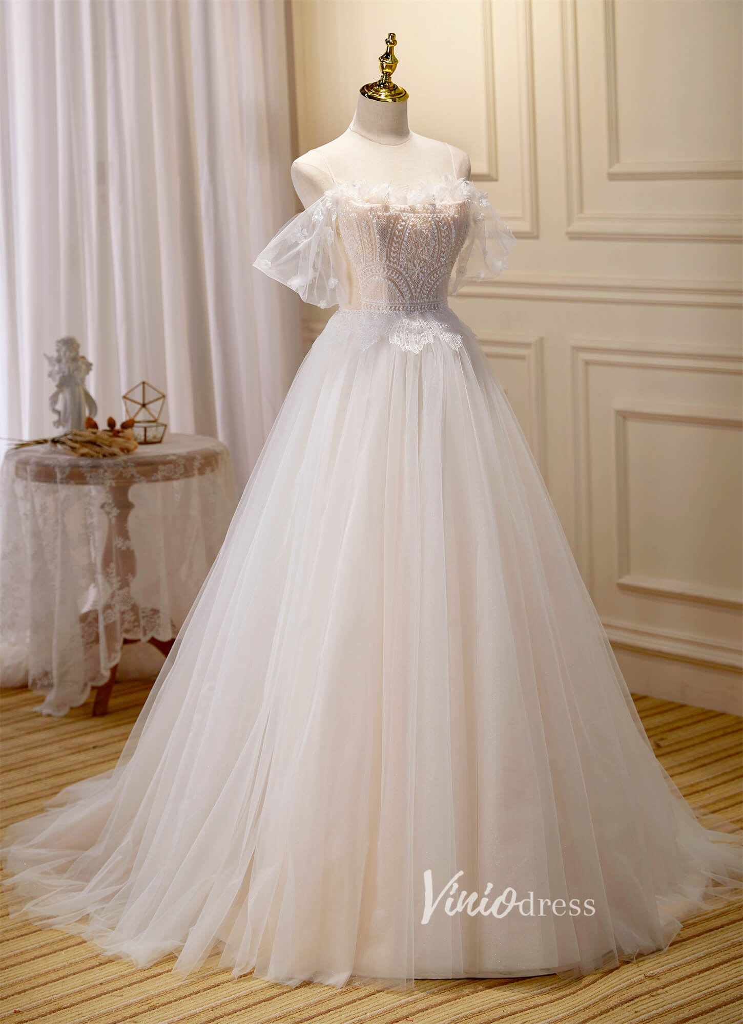 Lace Applique Prom Dresses Off the Shoulder Formal Dresses FD2994-prom dresses 2025 -Viniodress-Ivory-Custom Size-