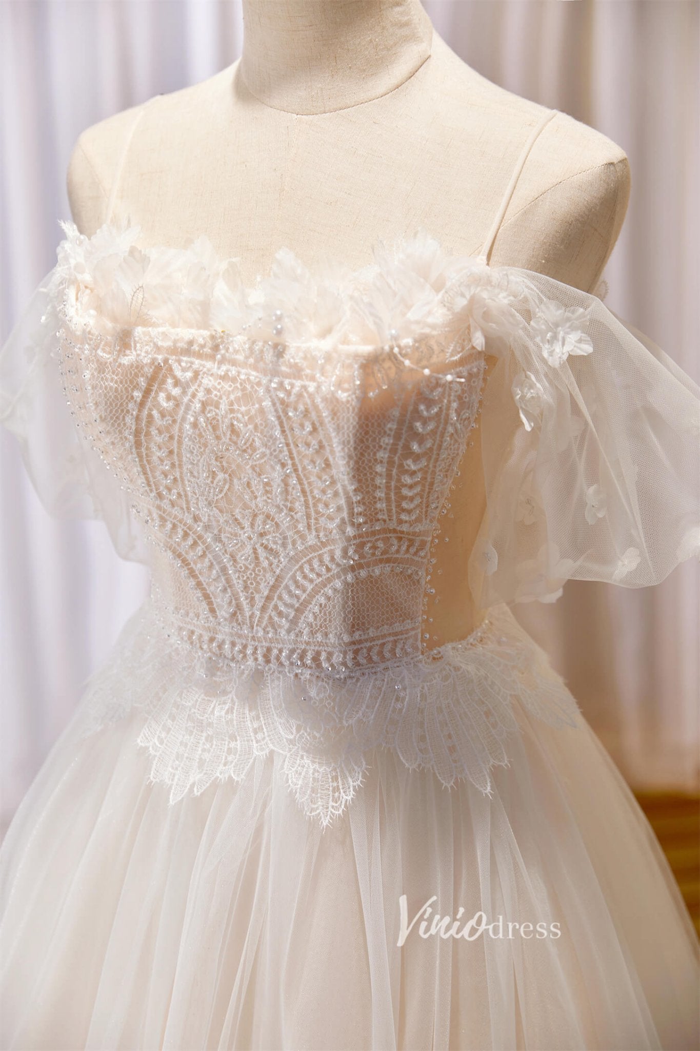 Lace Applique Prom Dresses Off the Shoulder Formal Dresses FD2994-prom dresses 2025 -Viniodress-Ivory-Custom Size-
