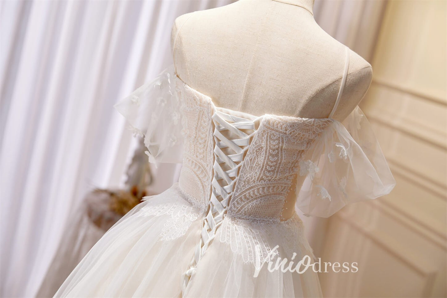 Lace Applique Prom Dresses Off the Shoulder Formal Dresses FD2994-prom dresses 2025 -Viniodress-Ivory-Custom Size-