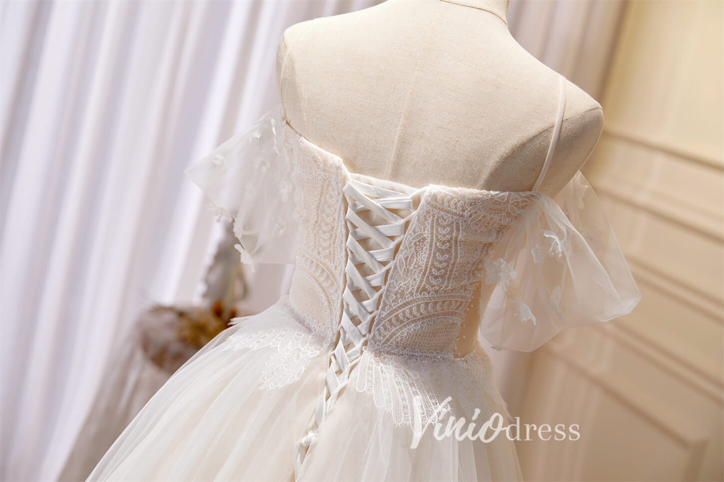 Lace Applique Prom Dresses Off the Shoulder Formal Dresses FD2994-prom dresses 2025 -Viniodress-Ivory-Custom Size-