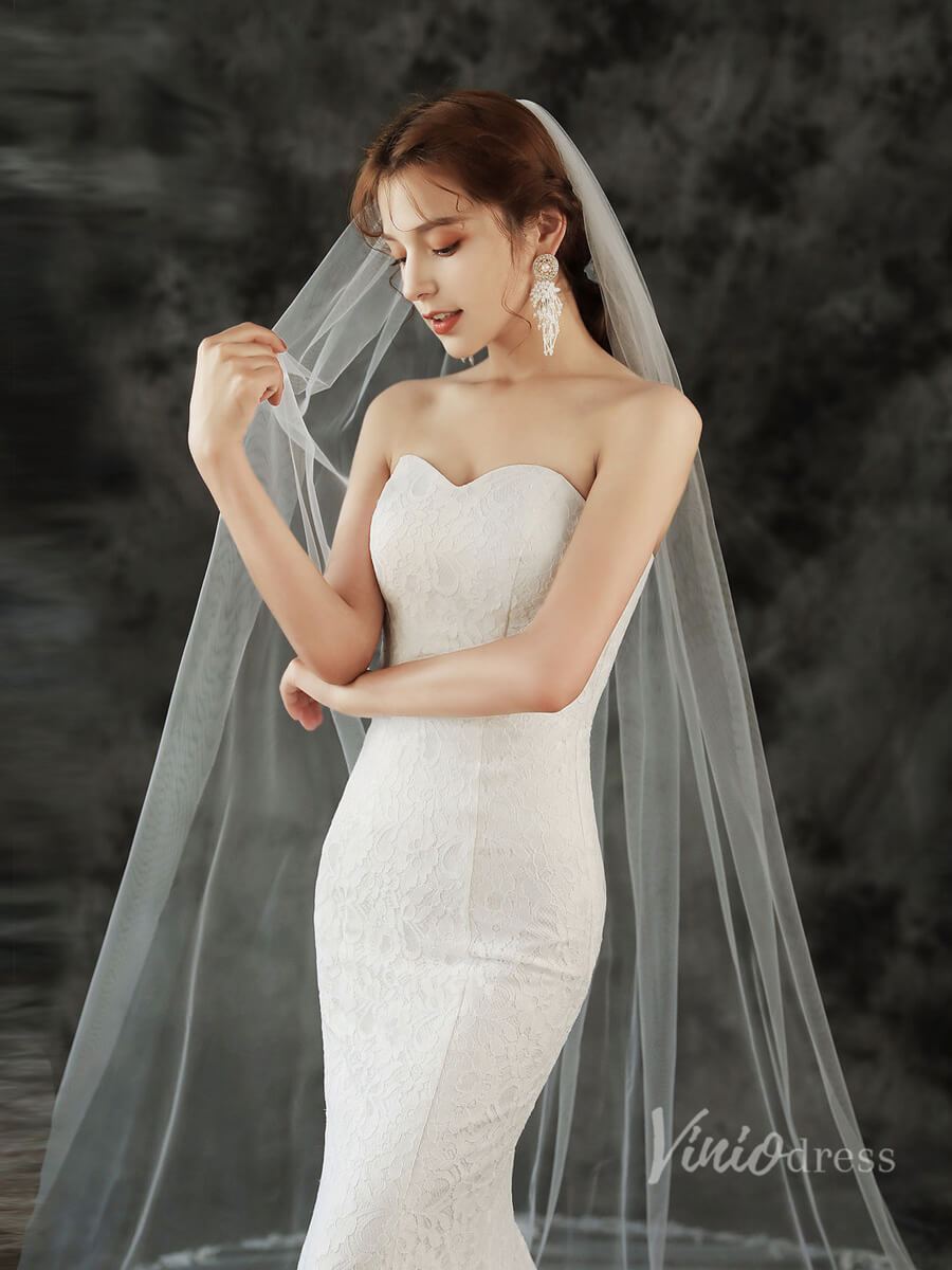 Lace Appliqued 1 Tier Cathedral Veil Viniodress TS1911-Bridal Veil 2025 -Viniodress-Ivory-