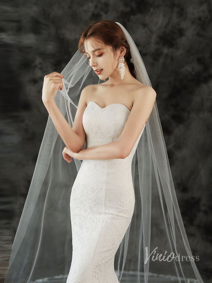 Lace Appliqued 1 Tier Cathedral Veil Viniodress TS1911-Bridal Veil 2025 -Viniodress-Ivory-