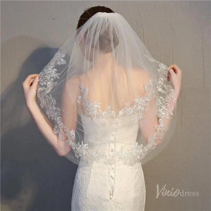 Lace Appliqued 2 Tier Bridal Veil Viniodress TS17150-Bridal Veil 2025 -Viniodress-Ivory-
