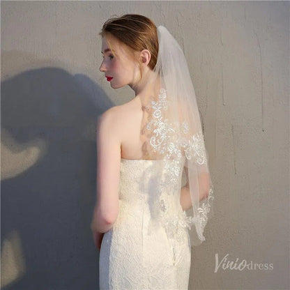 Lace Appliqued 2 Tier Bridal Veil Viniodress TS17150-Bridal Veil 2025 -Viniodress-Ivory-