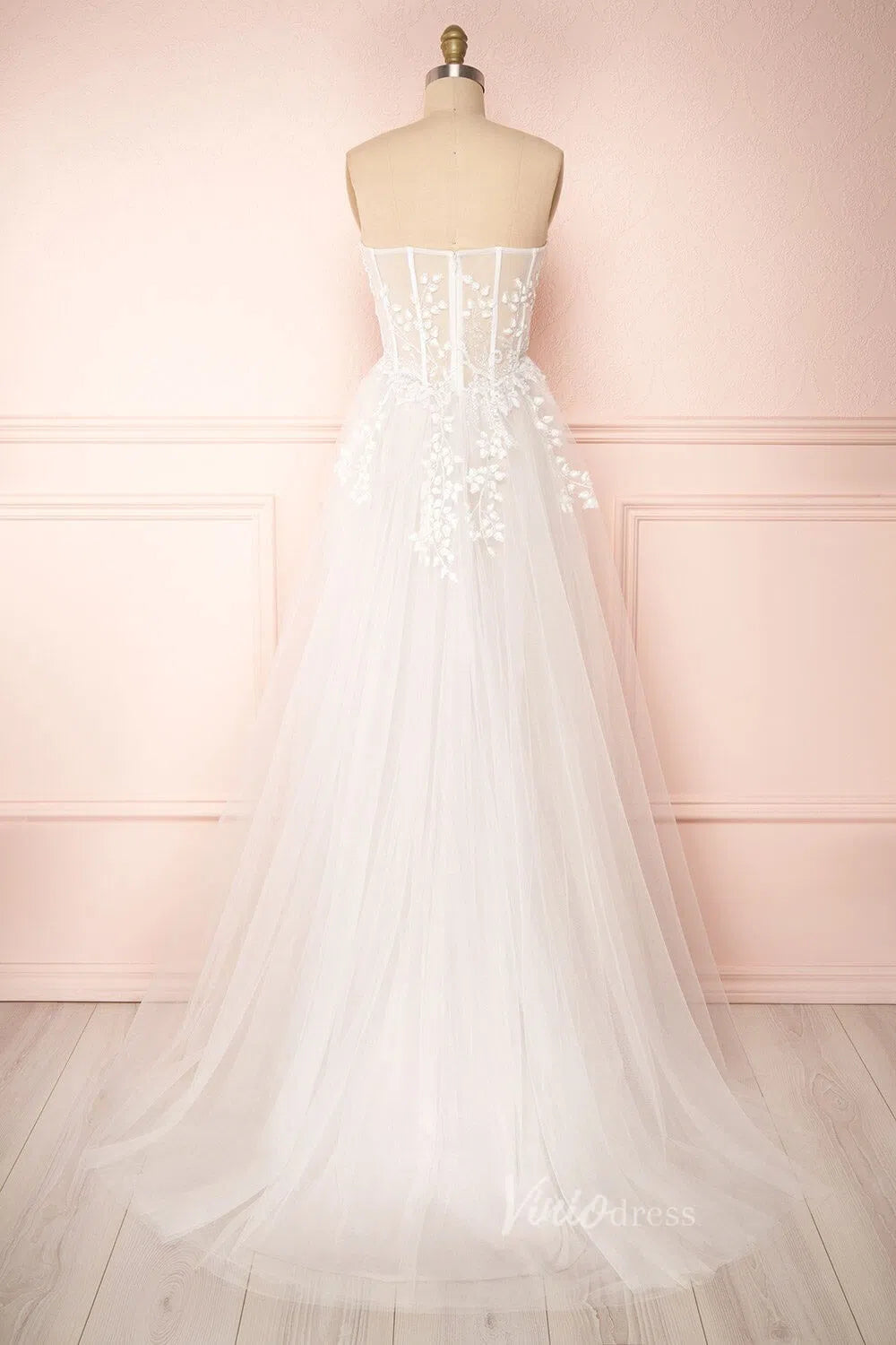 Lace Appliqued A-line Wedding Dress with Slit Strapless VW1160-wedding dresses 2025 -Viniodress-Ivory-Custom Size-