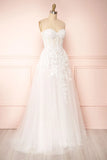 Lace Appliqued A-line Wedding Dress with Slit Strapless VW1160-wedding dresses-Viniodress-Viniodress