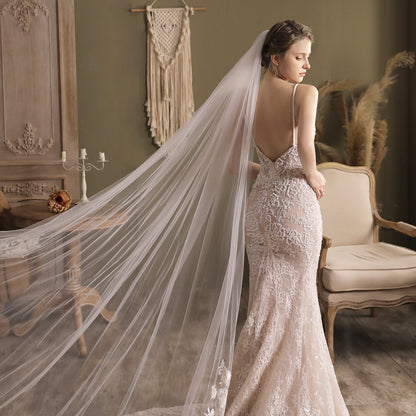 Lace Appliqued Cathedral Bridal Veil-Bridal Veil 2025 -Viniodress-Ivory-