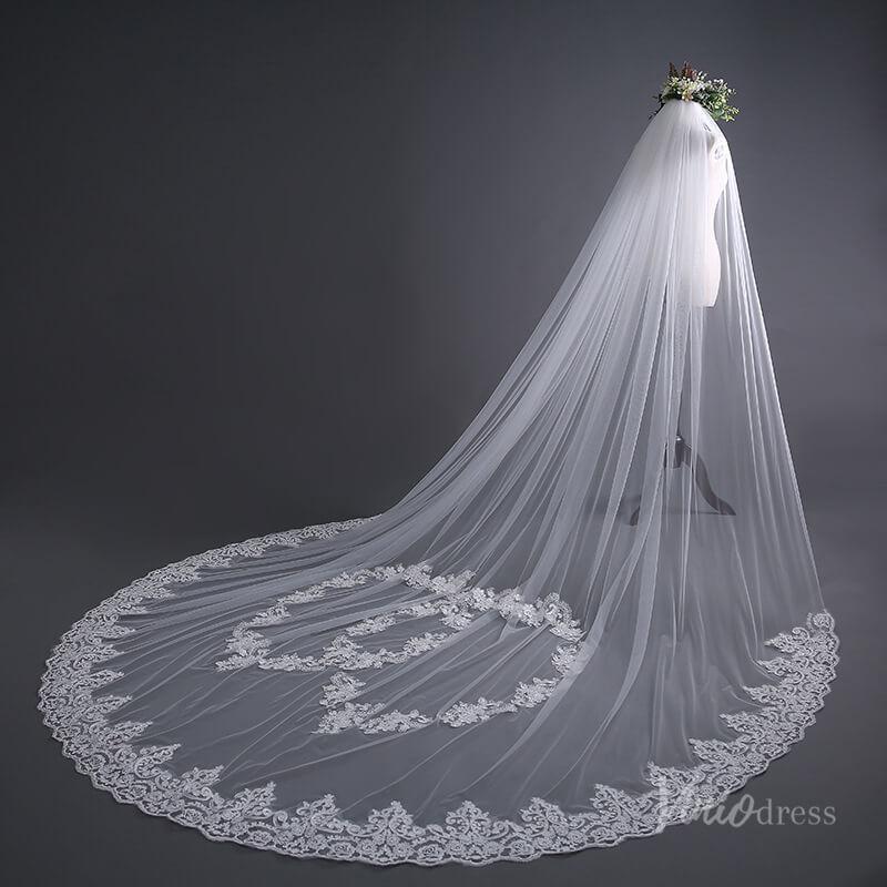 Lace Appliqued Cathedral Veil Viniodress TS17139-Bridal Veil 2025 -Viniodress-Ivory-