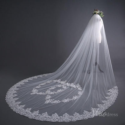 Lace Appliqued Cathedral Veil Viniodress TS17139-Bridal Veil 2025 -Viniodress-Ivory-