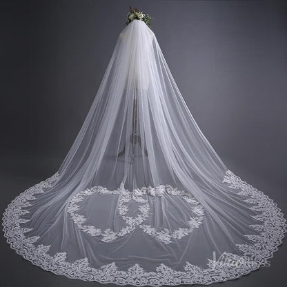 Lace Appliqued Cathedral Veil Viniodress TS17139-Bridal Veil 2025 -Viniodress-Ivory-