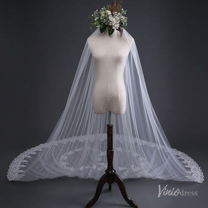 Lace Appliqued Cathedral Veil Viniodress TS17139-Bridal Veil 2025 -Viniodress-Ivory-