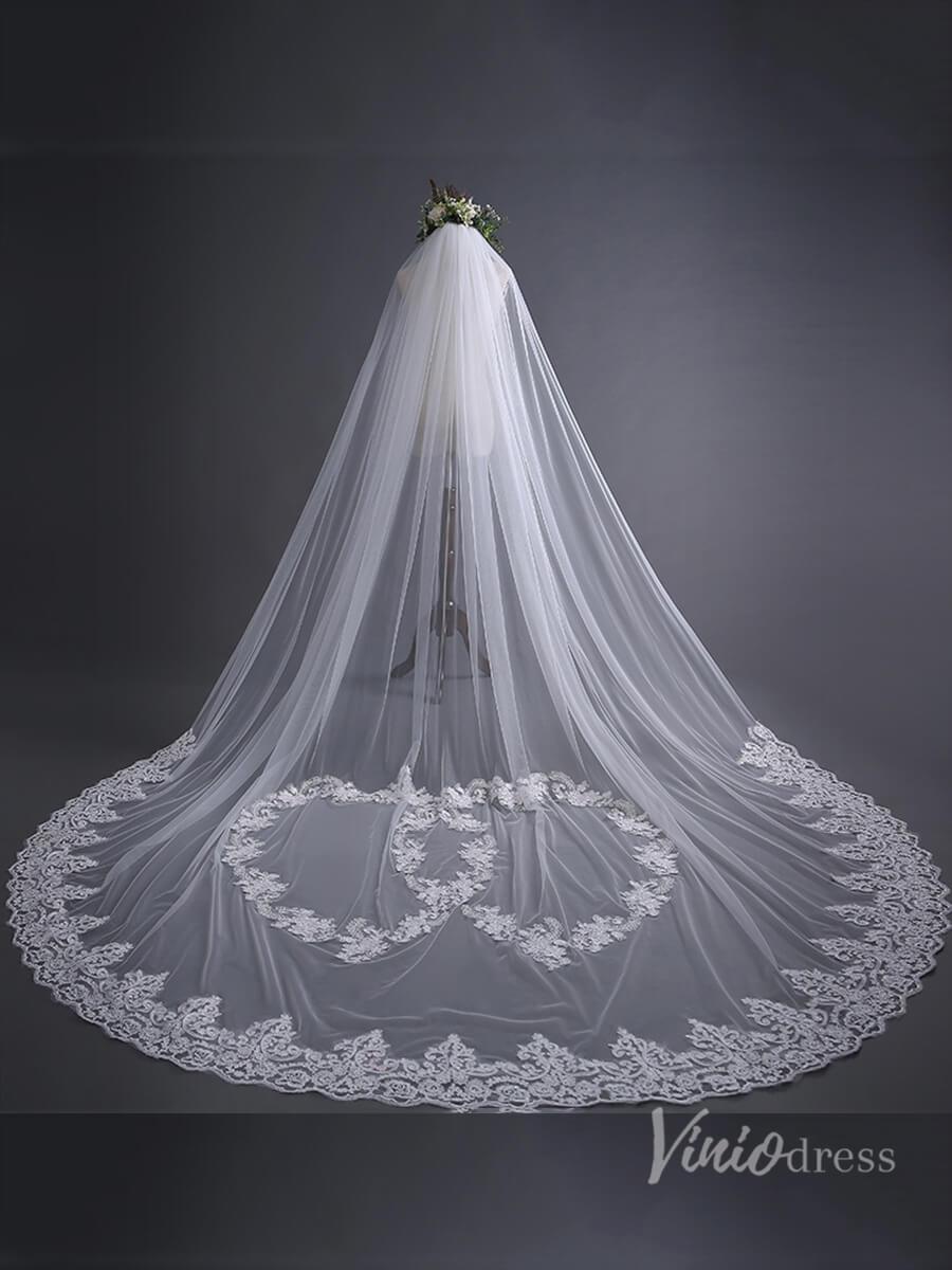 Lace Appliqued Cathedral Veil Viniodress TS17139-Bridal Veil 2025 -Viniodress-Ivory-