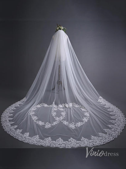 Lace Appliqued Cathedral Veil Viniodress TS17139-Bridal Veil 2025 -Viniodress-Ivory-