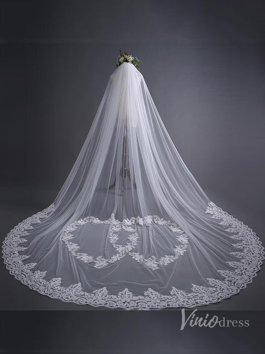 Lace Appliqued Cathedral Veil Viniodress TS17139-Bridal Veil 2025 -Viniodress-Ivory-
