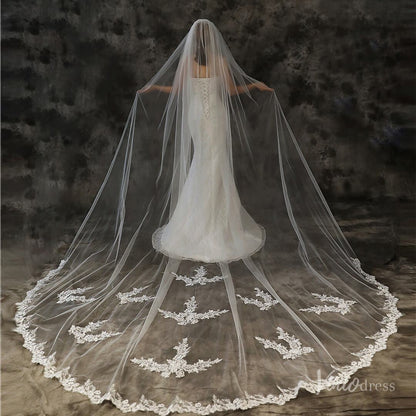 Lace Appliqued Cathedral Veil Viniodress TS1907-Bridal Veil 2025 -Viniodress-Ivory-