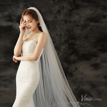 Lace Appliqued Cathedral Veil Viniodress TS1907-Bridal Veil 2025 -Viniodress-Ivory-
